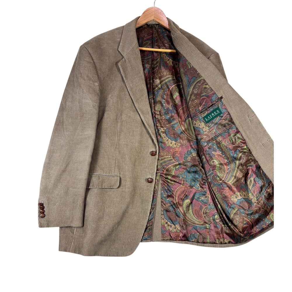 Lauren Ralph Lauren Mens Tan Corduroy Sport Coat Blazer Paisley Lining 44R